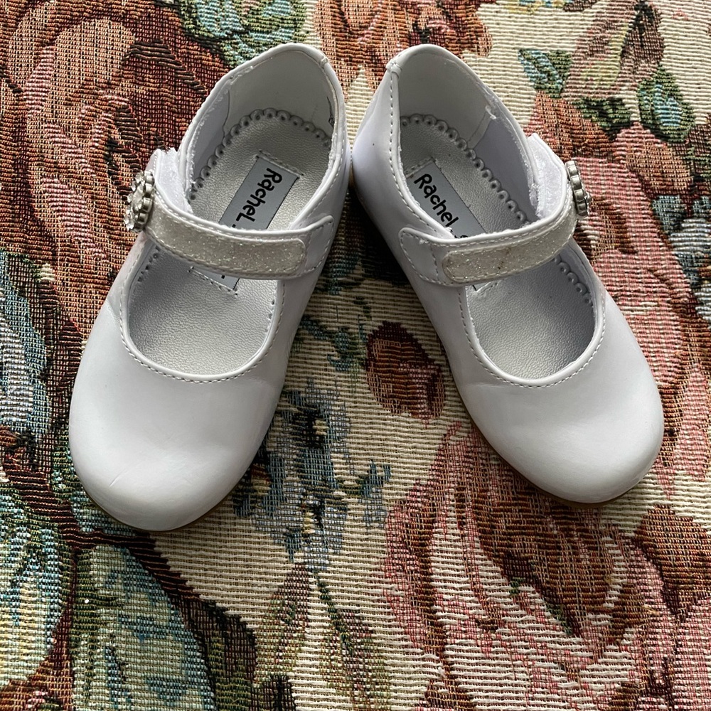 Rachel Shoes White Patent Leather Toddler Shoes with  Strap Across